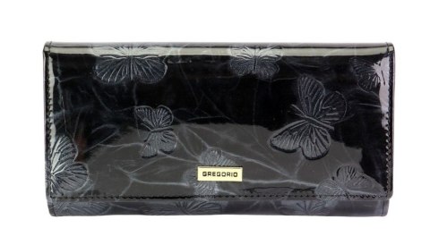 Portfel Damski Skórzany GREGORIO Długi Max Z Klamrą Lakierowany BTS-100 CZARNY RFID 18,5 x 9,5 x 3,5 [cm]