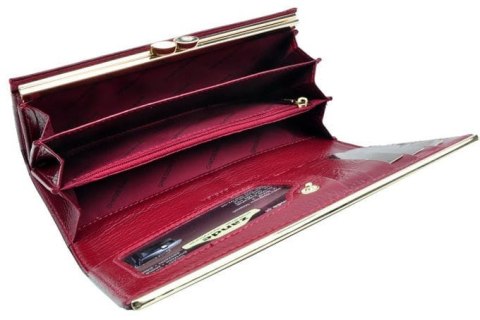 Portfel Damski Skórzany GREGORIO Długi Max Z Klamrą Lakierowany BTS-100 NIEBIESKI RFID 18,5 x 9,5 x 3,5 [cm]