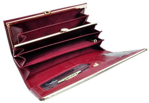 Portfel Damski Skórzany GREGORIO Długi Max Z Klamrą Lakierowany BTS-100 SZARY RFID 18,5 x 9,5 x 3,5 [cm]