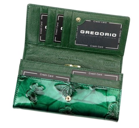 Portfel Damski Skórzany GREGORIO Długi Max Z Klamrą Lakierowany BTS-100 SZARY RFID 18,5 x 9,5 x 3,5 [cm]