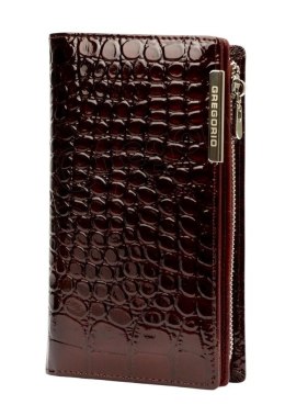 Portfel Damski Skórzany GREGORIO Lakierowany Długi Z Suwakiem Na Zewnątrz BC-124 BRĄZOWY 19,5 x 10 x 3,5 [cm]