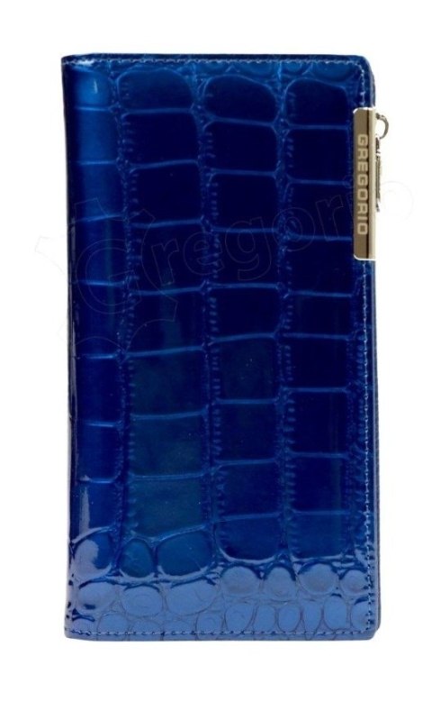 Portfel Damski Skórzany GREGORIO Lakierowany Długi Z Suwakiem Na Zewnątrz BC-124 NIEBIESKI 19,5 x 10 x 3,5 [cm]