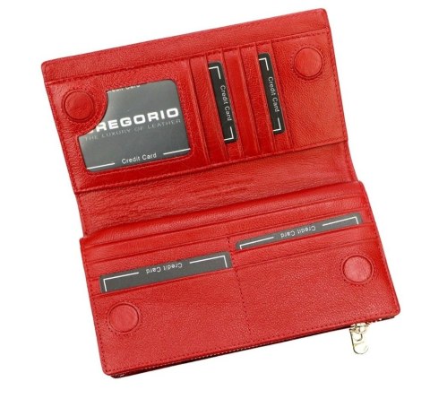 Portfel Damski Skórzany GREGORIO Lakierowany Długi Z Suwakiem Na Zewnątrz FF-124 CZERWONY 19,5 x 10 x 3,5 [cm]