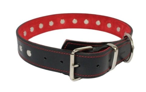 Solidna Obroża Dla Psa Czarna z Czerwoną Nitką Skóra Naturalna 35 mm 56/65 [cm] WIREX (PL)