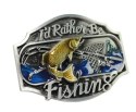 Klamra Bezniklowa Do Paska Sprzączka Pełna Blaszka Z Bolczykiem 40 mm Metalowa Solidna KBOL40/106 "Id Rather Be Fishing"