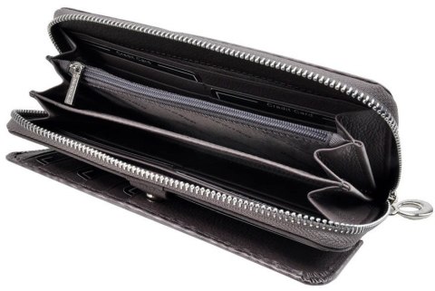 Portfel Damski Skóra Naturalna Lakierowana GREGORIO Duży Z Metalowym Suwakiem Piórnik FZ-111 SZARY 18,5 x 9,5 x 3,5 [cm]
