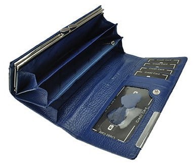 Portfel Damski Skórzany GREGORIO Długi Max Z Klamrą Lakierowany FS-100 NIEBIESKI RFID 18,5 x 9,5 x 3,5 [cm]