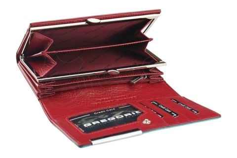 Portfel Damski Skórzany GREGORIO Średni Z Klamrą FRZ-101 CZERWONY/MORSKI 15,5 x 9,5 x 4 [cm]