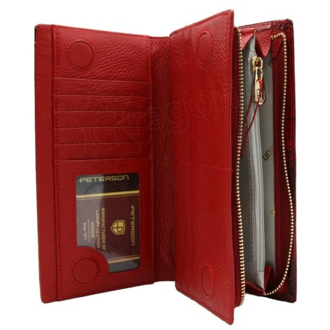 Portfel Damski Skórzany Peterson Lakierowany Długi Z Suwakiem Na Zewnątrz RFID PTN-PS1431 ZIELONY 19,5 x 10 x 3,5 [cm]
