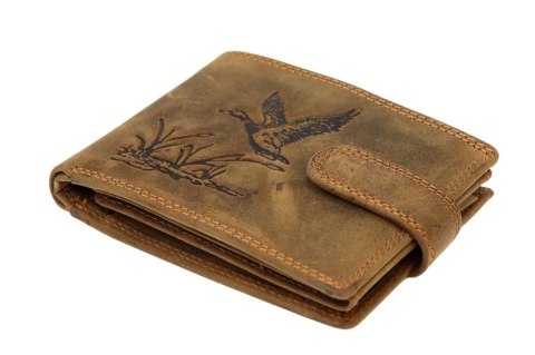 Portfel Męski NORDEE Skóra Licowa Duży Poziomy Z Zapinką Dwa Skrzydełka ''MOTYW KACZKA'' L-895 10,5 x 7 x 2 [cm]