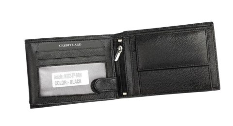Portfel Męski Polska Galanteria (PL) Skóra Licowa Duży Poziomy Bez Zapięcia RFID N992 CZARNY 13 x 9,5 x 2,5 [cm]