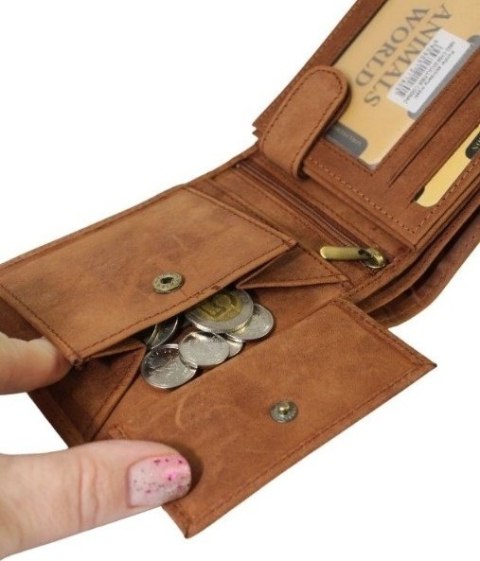 Portfel Męski Skóra Naturalna Peterson Duży Poziomy Z Łańcusziem N992C RFID KONIAKOWY ''MOTORCYCLE'' 12,5 x 10,5 x 3 [cm]