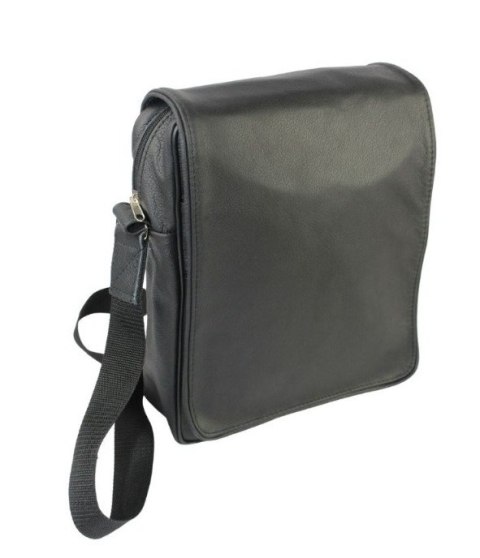 Skórzana Torba Na Ramię Pionowa GRETOS (PL) CZARNA Listonoszka Z Klapką 25 x 18 x 8 [cm]