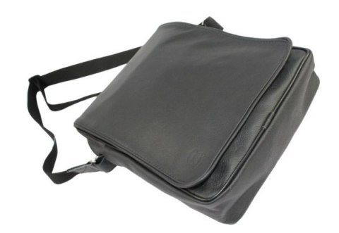 Skórzana Torba Na Ramię Pionowa GRETOS (PL) CZARNA Listonoszka Z Klapką 25 x 18 x 8 [cm]