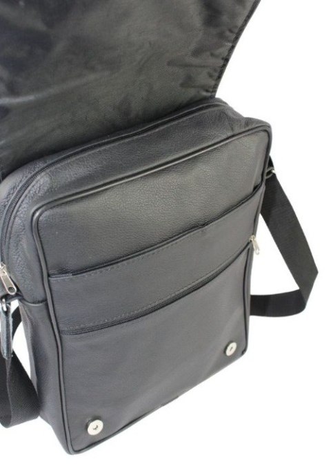 Skórzana Torba Na Ramię Pionowa GRETOS (PL) Listonoszka Z Klapką CZARNA 37 x 30 x 7 [cm]