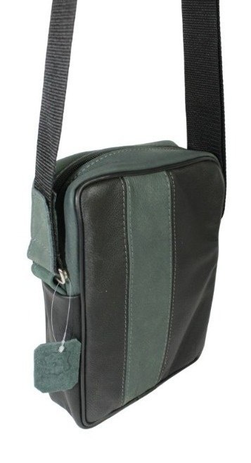 Torba męska skórzana GRETOS MAROUS (PL) Skóra Naturalna CZARNO-ZIELONA 25 x 17 x 6 [cm]