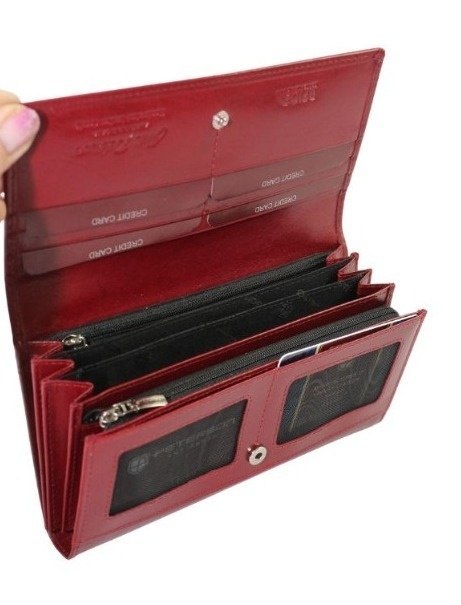 Portfel Damski Skórzany Peterson Długi Suwak Wewnątrz Skóra Naturalna Lakierowana PTN 1680144 CZERWONY 18,5 x 10 x 3 [cm]