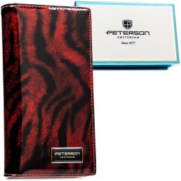 Portfel Damski Skórzany Peterson Lakierowany Długi Z Suwakiem Na Zewnątrz PTN-PS1431 CZERWONY 19,5 x 10 x 3,5 [cm]