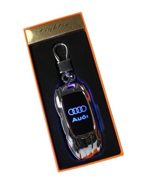 Praktyczna Elektryczna Zapalniczka Plazmowa USB Z Kablem Mikro USB Podświetlana BRELOK Do Kluczyków Samochodowych AUDI SREBRNA