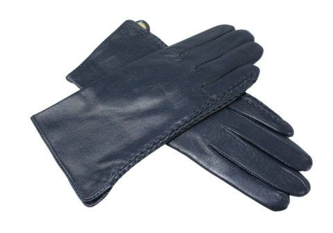 Skórzane Ocieplane Rękawiczki Damskie PolskaGalanteria.pl Ze Skóry Naturalnej GRANATOWE Rozmiar 9