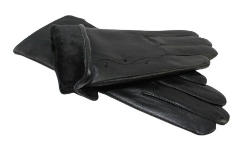 Skórzane Ocieplane Rękawiczki Damskie PolskaGalanteria.pl Ze Skóry Naturalnej Z Wzorkiem CZARNE Rozmiar 7 1/2