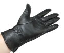 Skórzane Ocieplane Rękawiczki Damskie PolskaGalanteria.pl Ze Skóry Naturalnej Z Wzorkiem Podwójna Nitka CZARNE Rozmiar 7 1/2