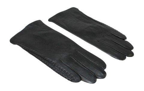 Skórzane Ocieplane Rękawiczki Damskie PolskaGalanteria.pl Ze Skóry Naturalnej Z Wzorkiem Podwójna Nitka CZARNE Rozmiar 8