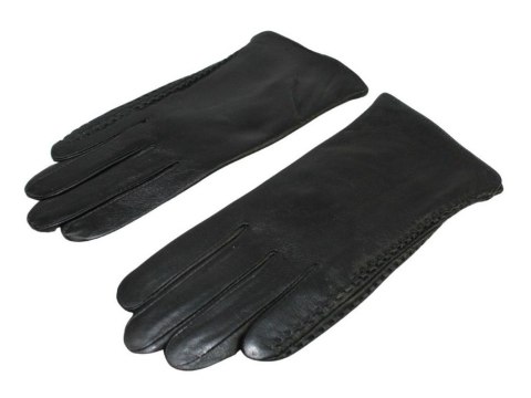 Skórzane Ocieplane Rękawiczki Damskie PolskaGalanteria.pl Ze Skóry Naturalnej Z Wzorkiem Podwójna Nitka CZARNE Rozmiar 8