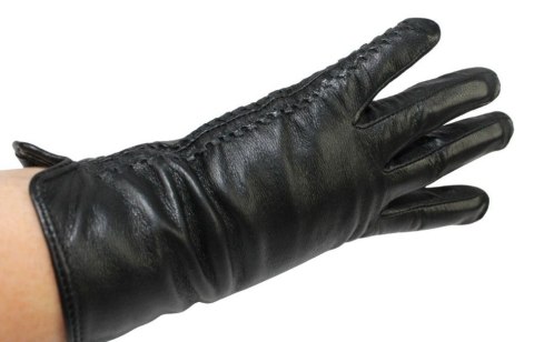 Skórzane Ocieplane Rękawiczki Damskie PolskaGalanteria.pl Ze Skóry Naturalnej Z Wzorkiem Podwójna Nitka CZARNE Rozmiar 8