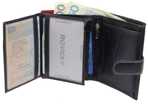 Elegancki Portfel Męski Skórzany ROVICKY (PL) Skóra Licowa Duży Pionowy Z Zapięciem RFID 326L-RBA-D