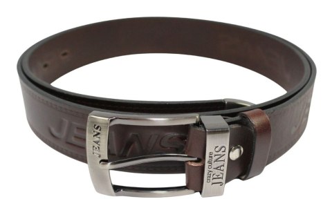 Pasek Męski Skórzany CEZ-MAR (PL) CZEKOLADOWY JEANS "IMITACJA SZYCIA CIENKĄ NITKĄ" Metalowa Końcówka Skóra Licowa EXTRA 40 mm