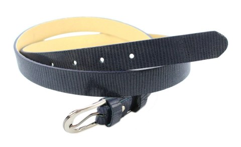 Pasek Skórzany PAS-MAX (PL) Damski "POŁYSKUJĄCA DROBNA ŁUSKA" Skóra Licowa 25 mm GRANATOWY nr604