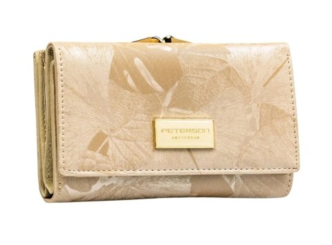 Portfel Damski Skórzany Peterson Klamra I Klapka Skóra Naturalna RFID PTN PS-108 BEŻOWY 14 x 9 x 3 [cm]