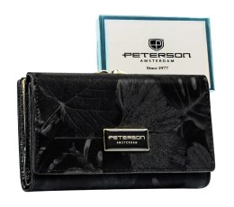 Portfel Damski Skórzany Peterson Klamra I Klapka Skóra Naturalna RFID PTN PS-108 CZARNY 14 x 9 x 3 [cm]