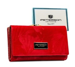 Portfel Damski Skórzany Peterson Klamra I Klapka Skóra Naturalna RFID PTN PS-108 CZERWONY 14 x 9 x 3 [cm]