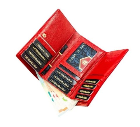 Portfel Damski Skórzany Peterson Klamra I Klapka Skóra Naturalna RFID PTN PS-108 CZERWONY 14 x 9 x 3 [cm]