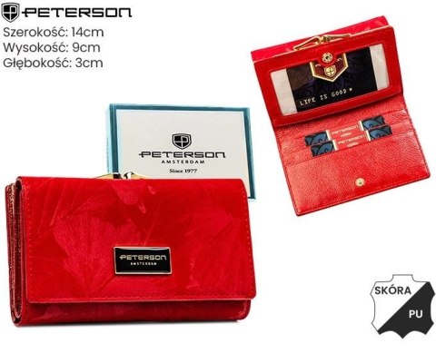 Portfel Damski Skórzany Peterson Klamra I Klapka Skóra Naturalna RFID PTN PS-108 CZERWONY 14 x 9 x 3 [cm]