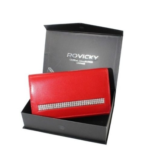 Portfel Damski Skórzany Rovicky (PL) Średni Klamra Z Klapką Wewnątrz Skóra Naturalna CPR 007 CZERWONY 15,5 x 9,5 x 3 [cm]