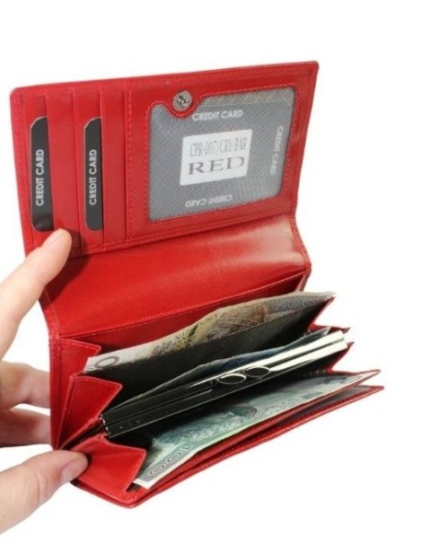 Portfel Damski Skórzany Rovicky (PL) Średni Klamra Z Klapką Wewnątrz Skóra Naturalna CPR 007 CZERWONY 15,5 x 9,5 x 3 [cm]