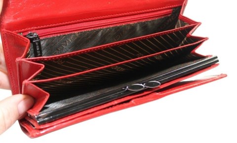 Portfel Damski Skórzany Rovicky (PL) Średni Klamra Z Klapką Wewnątrz Skóra Naturalna CPR 047 CZERWONY 18,5 x 11 x 3,5 [cm]