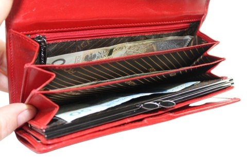 Portfel Damski Skórzany Rovicky (PL) Średni Klamra Z Klapką Wewnątrz Skóra Naturalna CPR 047 CZERWONY 18,5 x 11 x 3,5 [cm]