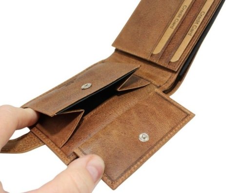 Portfel Męski Skórzany EL FORREST Mały Skóra Bydlęca Poziomy Z Zapinką Jedno Skrzydełko 851 08 RFID BRĄZOWY 11 x 8 x 2 [cm]