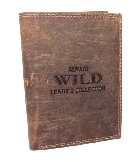 Portfel Męski Skórzany WILD Skóra Licowa Duży Pionowy Bez Zapięcia Zamszowy BRĄZOWY ''De Luxe'' 8932 13 x 10 x 3 [cm]