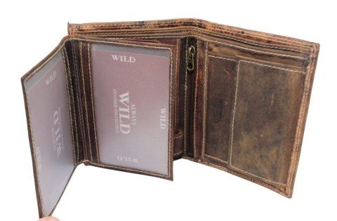Portfel Męski Skórzany WILD Skóra Licowa Duży Pionowy Bez Zapięcia Zamszowy BRĄZOWY ''De Luxe'' 8932 13 x 10 x 3 [cm]
