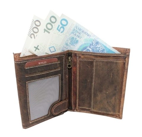 Portfel Męski Skórzany WILD Skóra Licowa Duży Pionowy Bez Zapięcia Zamszowy BRĄZOWY ''De Luxe'' 8932 13 x 10 x 3 [cm]