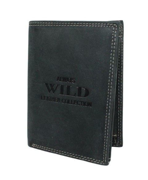 Portfel Męski Skórzany WILD Skóra Licowa Duży Pionowy Bez Zapięcia Zamszowy CZARNY ''De Luxe'' 8932 13 x 10 x 3 [cm]