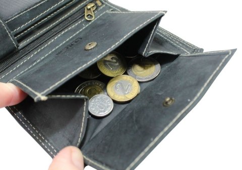 Portfel Męski Skórzany WILD Skóra Licowa Duży Pionowy Bez Zapięcia Zamszowy CZARNY ''De Luxe'' 8932 13 x 10 x 3 [cm]