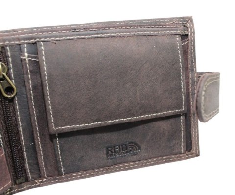 Portfel Męski Skórzany WILD Skóra Licowa Duży Poziomy Z Zapięciem RFID CZEKOLADOWY Zamszowy 9014 12,5 x 10 x 2  [cm]