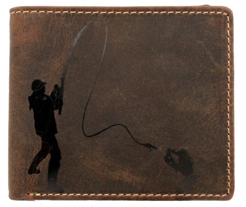 Portfel Męski WILD Skóra Naturalna Mały Poziomy Bez Zapięcia ,,I LOVE FISHING,, N8 10,5 x 9 x 2 [cm]