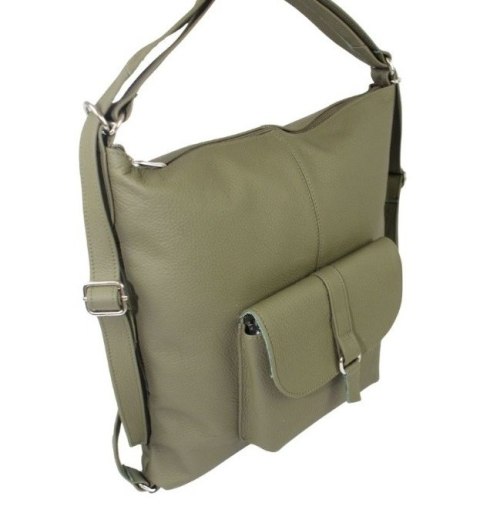 Praktyczny Plecak Skórzany Torebka 2 w 1 MAGRE (PL) AMELIA Skóra Naturalna Licowa OLIWKOWY